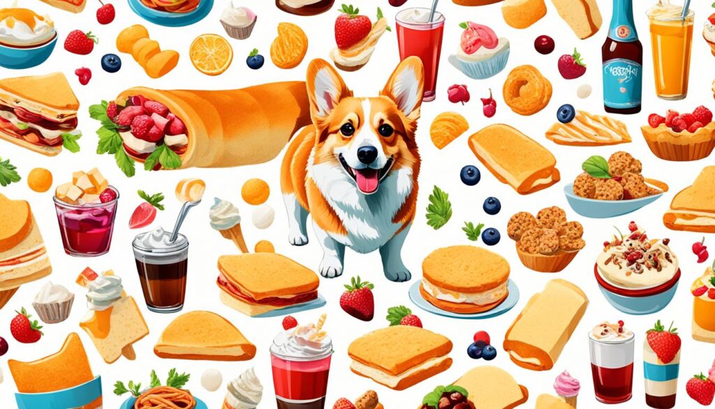 Corgi mit Lebensmitteln