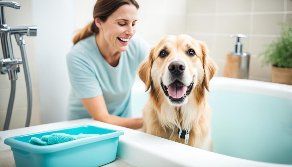 Hund baden langsam schrittweise
