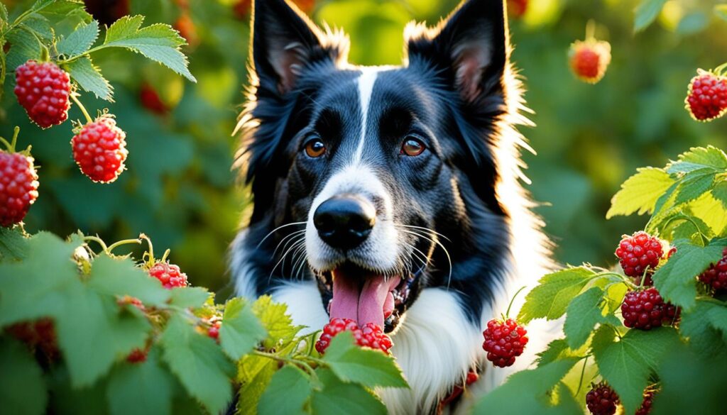 Hund mit Stachelbeeren