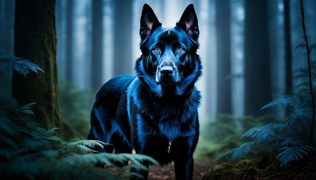 Schwarze Hunde mit blauen Augen