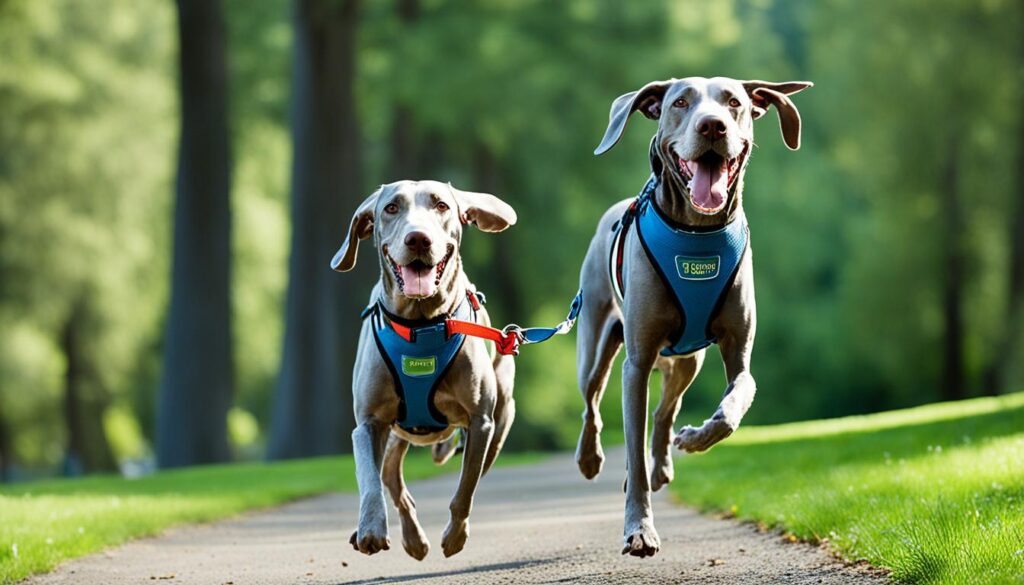 Weimaraner beim Gassi gehen