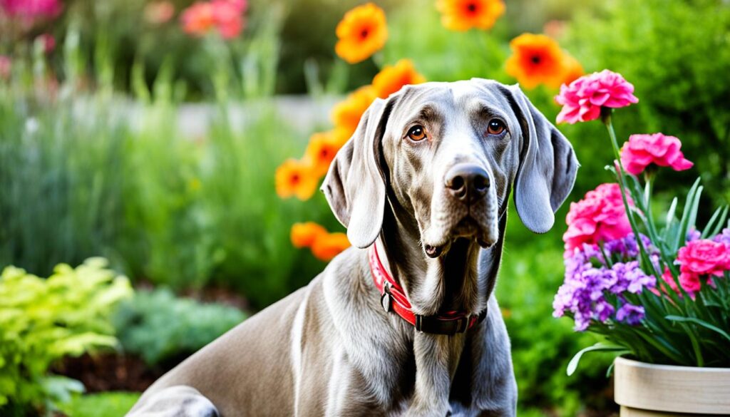 Weimaraner im Garten