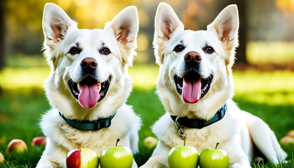 gesunde Hunde mit Äpfeln