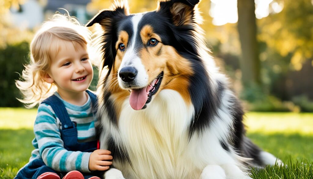 Langhaar Collie mit Kind