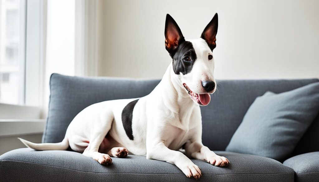 Miniatur Bullterrier in einer Wohnung