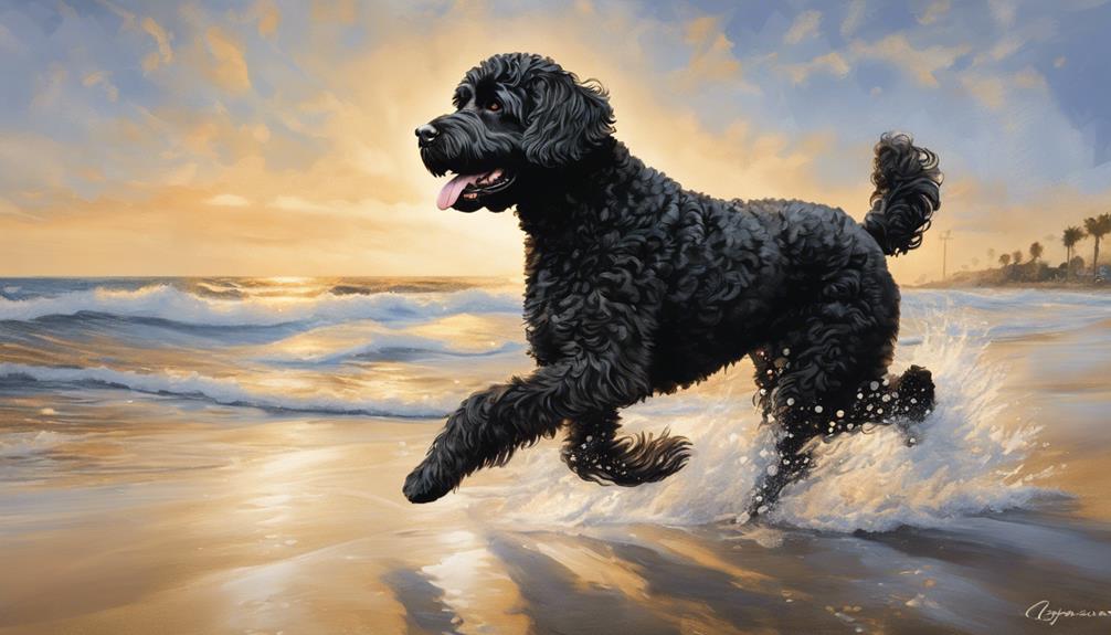 playful and curly coated portuguese water dog