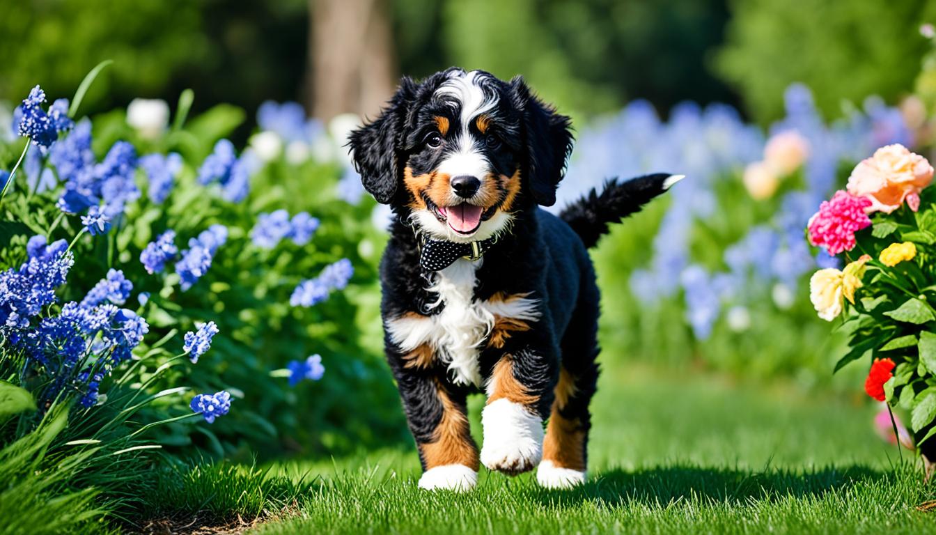 der mini bernedoodle ein riesiger und kleiner welpe kombiniert