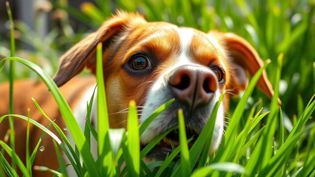 Hund frisst Gras zur Erleichterung