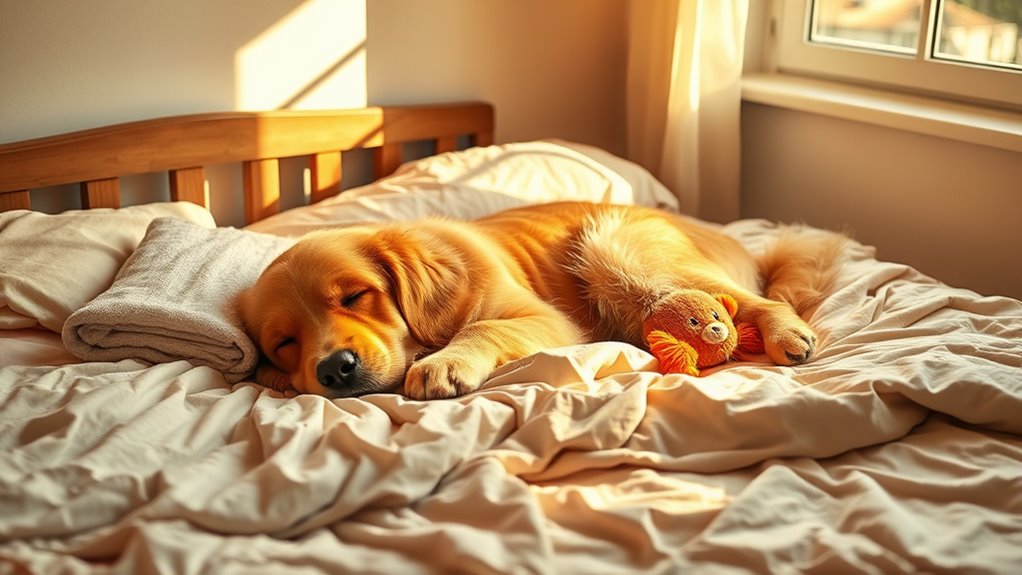 Hund schläft im Bett