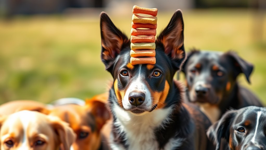 Hunde, die hohe Leckerlis balancieren