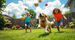 Kinder und Hunde spielen zusammen