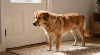 Der Hund nähert sich ruhig der Tür
