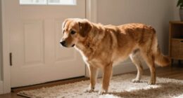 Der Hund nähert sich ruhig der Tür
