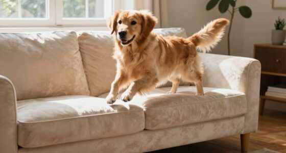 Der Hund springt auf das Sofa