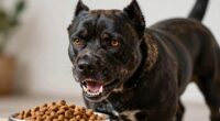 Der Hund grummelt beim Essen