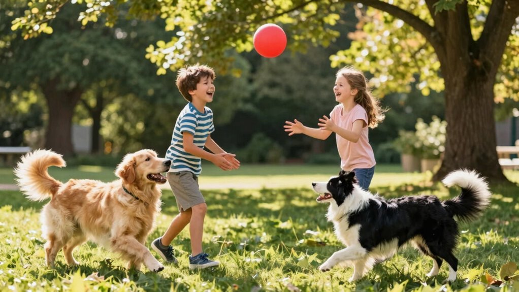Kinder und Hunde spielen sicher